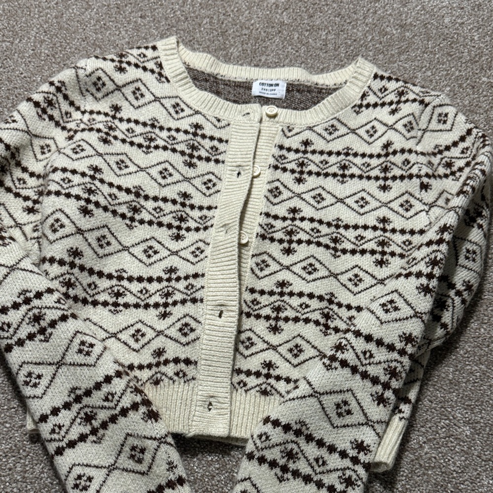 Cotton On Cream and Brown Geometric Cardigan